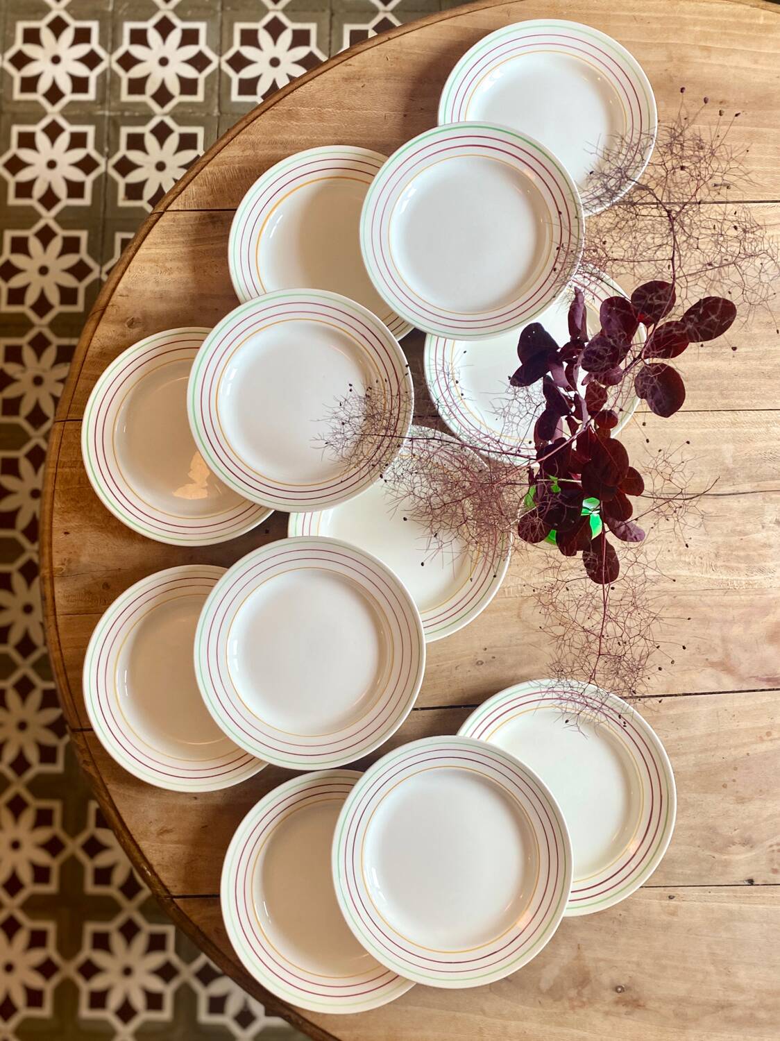 Set of 12 vintage flat plates, Jeannio de Gien model