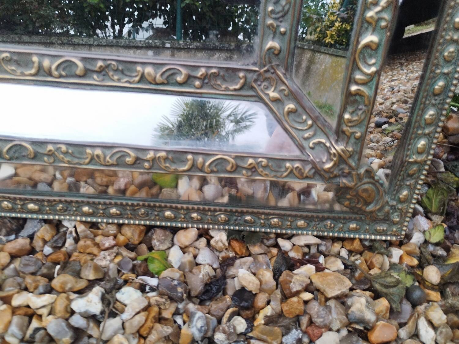 Antique mirror with copper moulding.