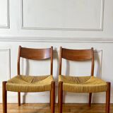 Pair of Scandinavian teak and rope chairs