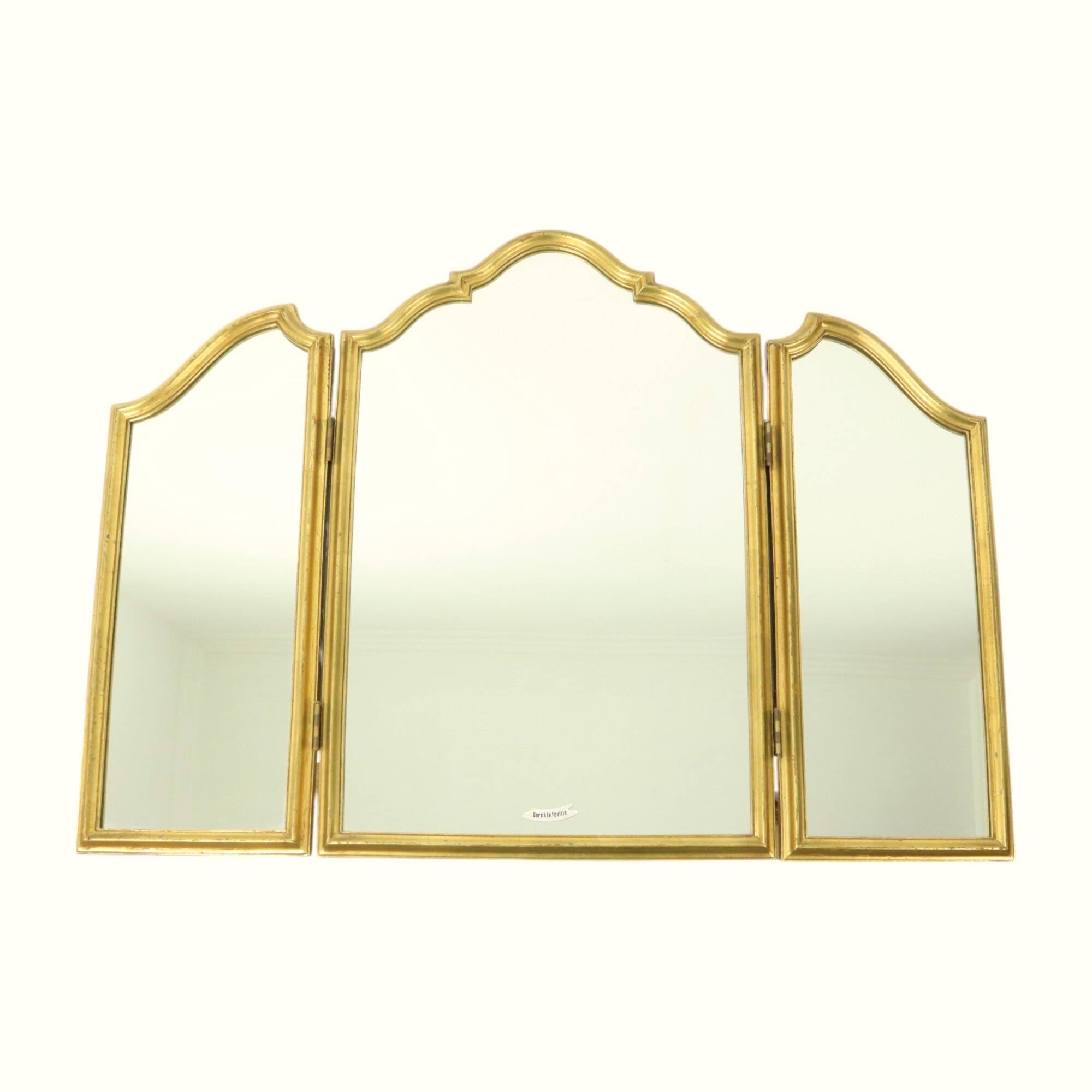 Vintage Triptych Mirror Gold Leaf Gilded Hollywood Regency 86cm