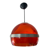 Space age pendant lamp in orange plexiglass and chromed metal