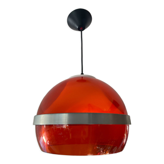 Space age pendant lamp in orange plexiglass and chromed metal