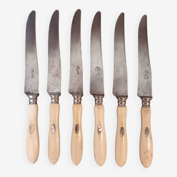 6 ivory and mother-of-pearl handle knives
