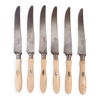 6 couteaux manche ivoire et nacre