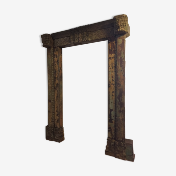 Genuine antique Indian door frame in carved teak wood