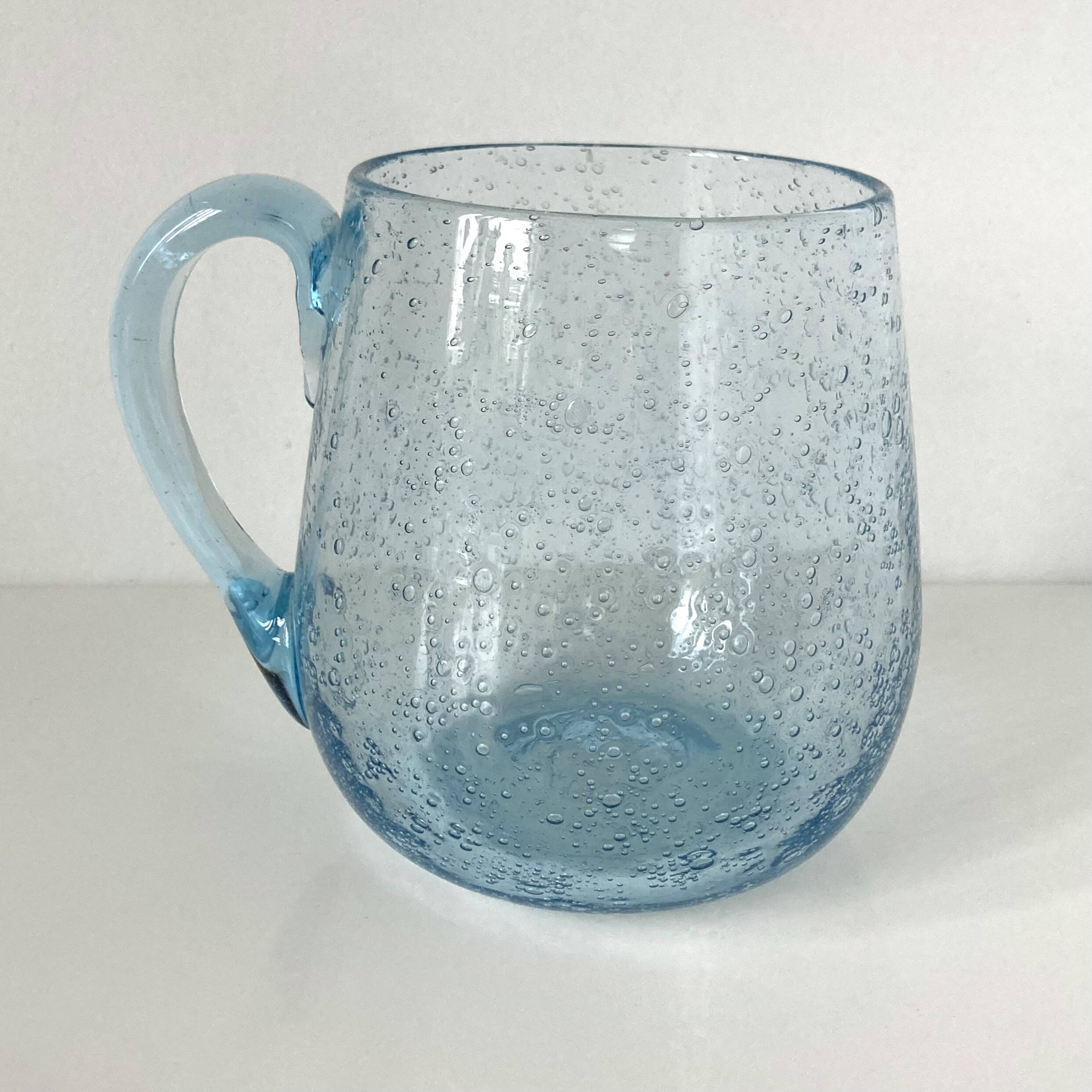 Large Biot tankard forming a vase with a handle in ice blue bubbled glass