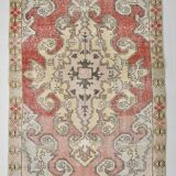 Turkish Red Cream Classic Pattern Vintage Rug, 127x215Cm
