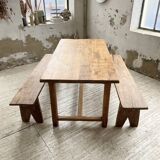 Oak farmhouse table and its two benches