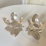 Set of 2 Silver Candle Holders - Tulip Shape on Vine Leaf