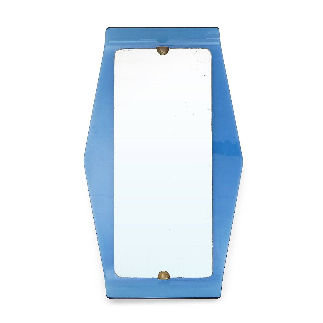 Mirror with blue glass frame by Cristal Art, 1950s