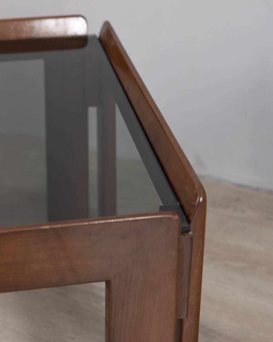 Vintage 1970s Coffee Table in Wood and Glass, Italian Design