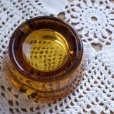 Cendrier bloc en verre ambré vintage