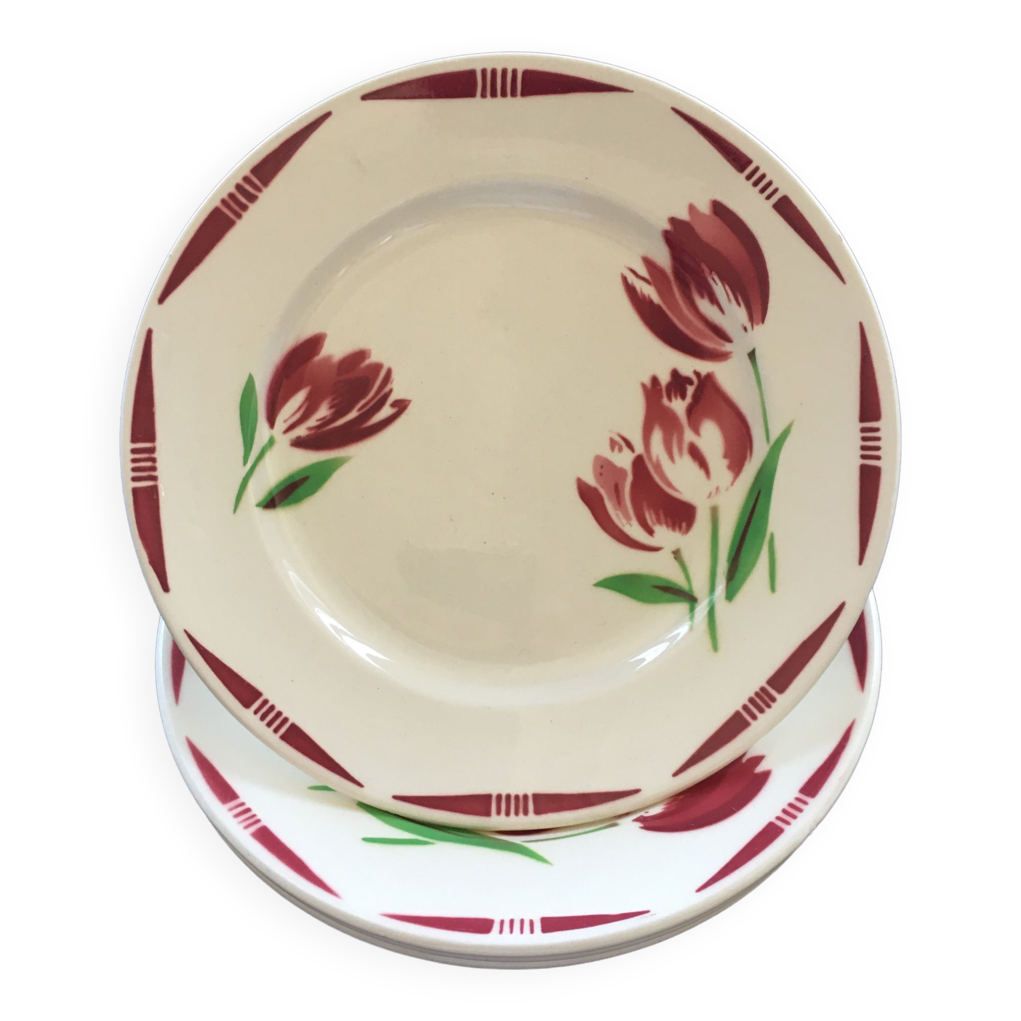Set of 4 plates with tulip decoration.
