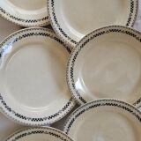 Set of 6 flat plates model Sofia Gien Terre de fer border flowery blue and fo d cream