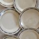 Set of 6 flat plates model Sofia Gien Terre de fer border flowery blue and fo d cream