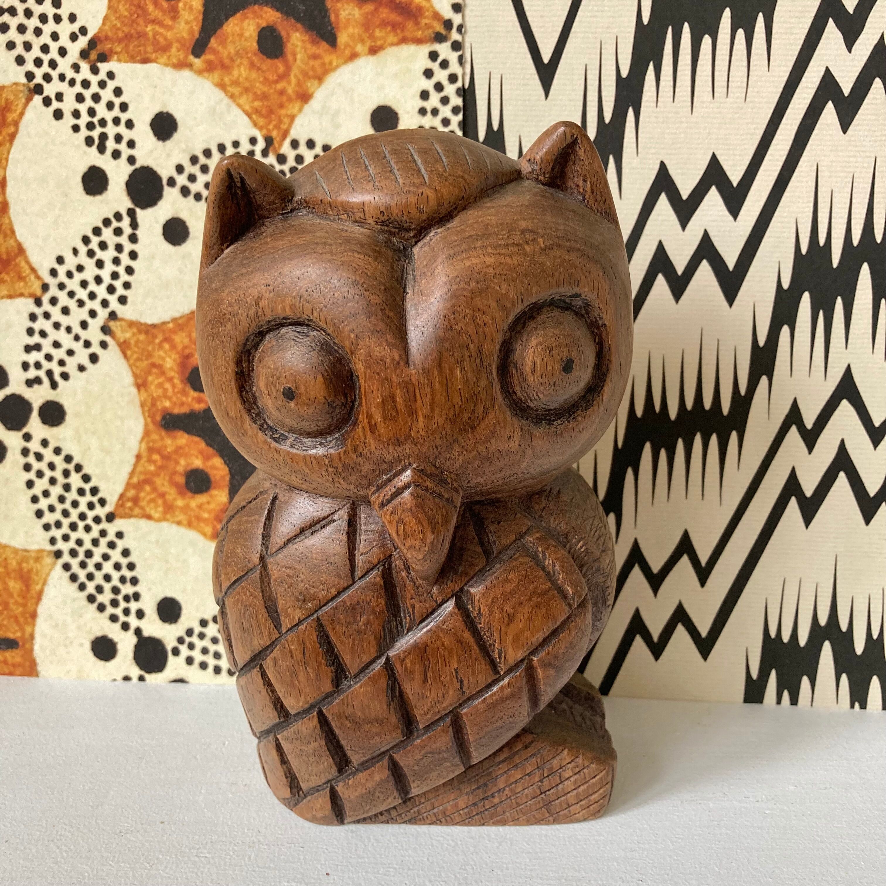 Owl in carved wood