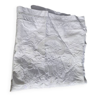 Grande taie d oreiller, housse de coussin en coton blanc, broderies de fleurs art deco