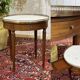 Louis XVI style bouillotte table from the 1960s in mahogany with a marble top.