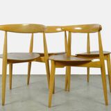 Chaises de salle à manger danoises « cœur » en hêtre et teck, FH4103, bz Hans J. Wegner pour Frity Hansen, années 1950