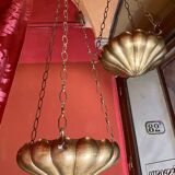 Italian Art Nouveau Hanging Bowl Pendant Lamps or Planters in Hand-Hammered Brass, 1890s, Set of 2