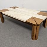 Elm and travertine coffee table from the 70s/80s
