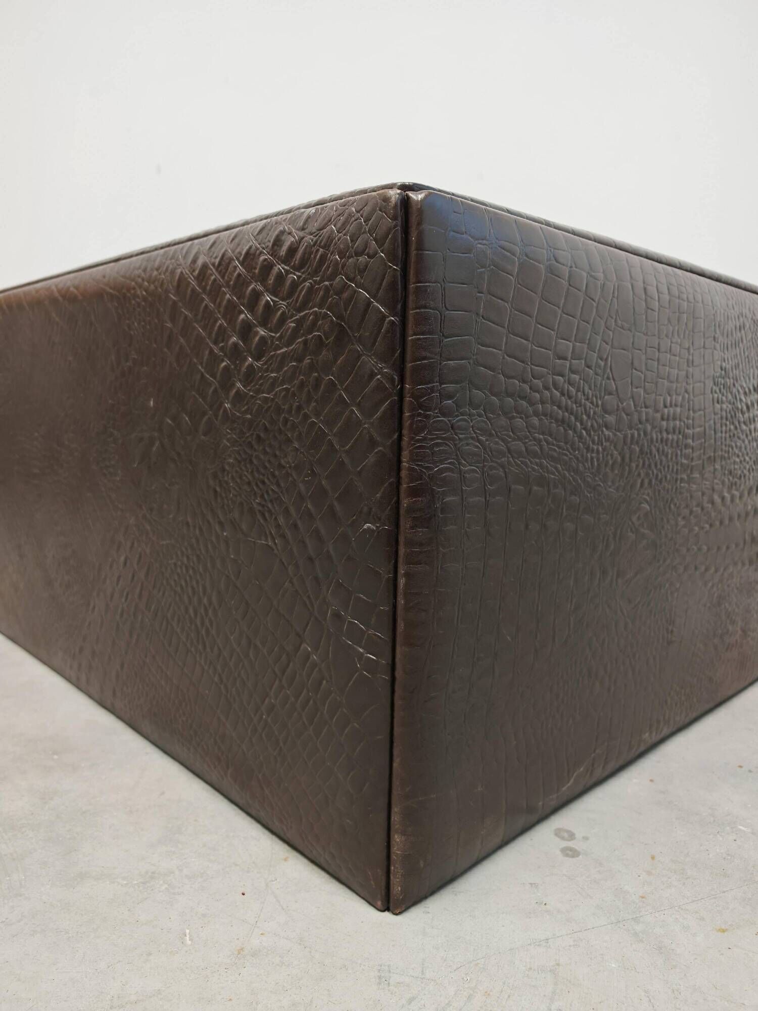 Crocodile-printed leather coffee table or ottoman, attributed to Fendi Casa.