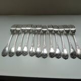 Lot 12 old silver metal forks Christofle Marly model floral decoration
