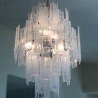 Huge strips “listelli alabastro” murano glass chandelier