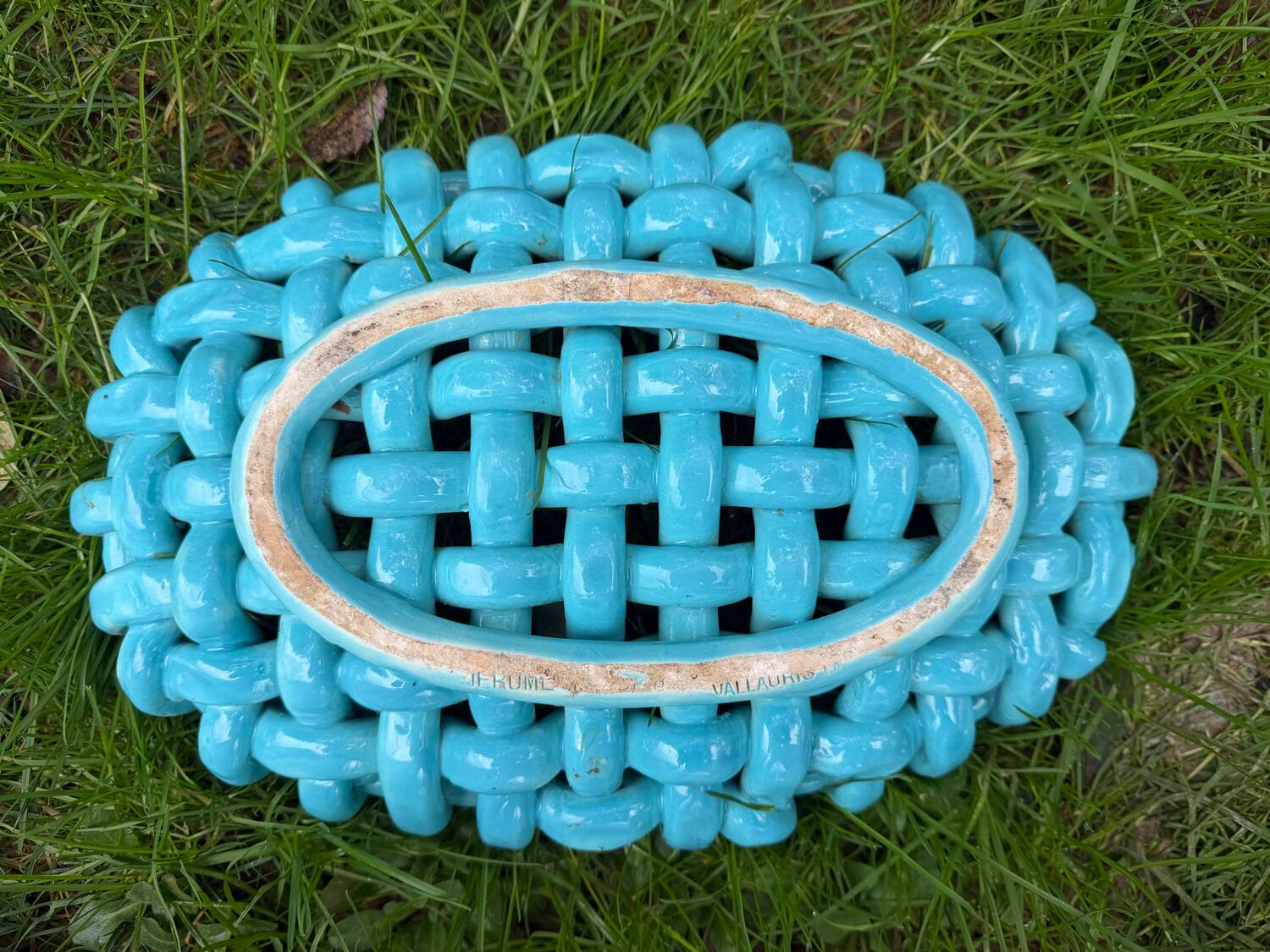 Turquoise ceramic bowl by Jérôme Massier 1950