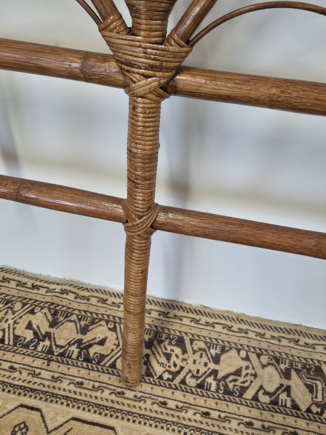 Peacock headboard in rattan Bamboo vintage 1970s
