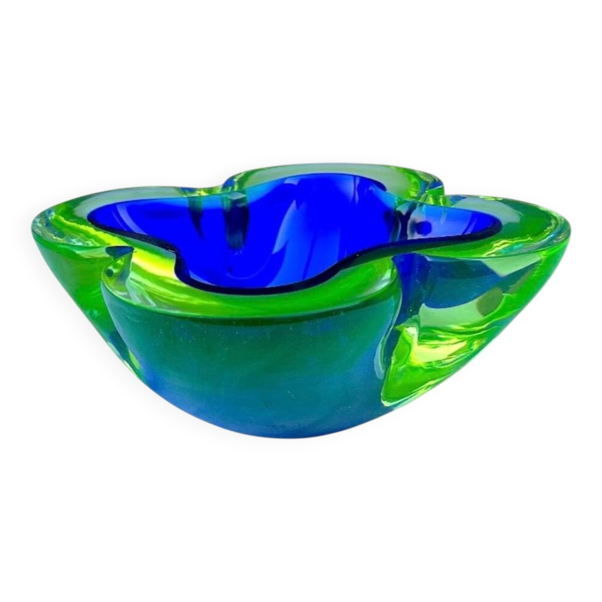 Ashtray or glass pocket tray in blue and green sommerso, Murano, 1960s