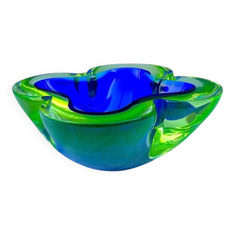 Ashtray or glass pocket tray in blue and green sommerso, Murano, 1960s