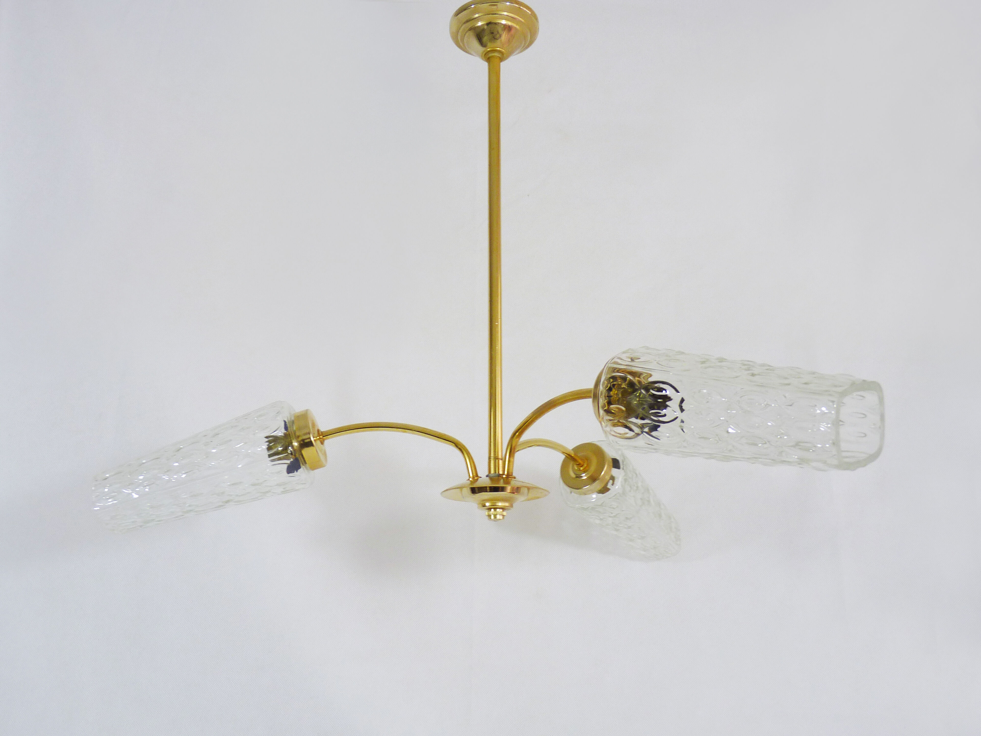 Branched chandelier, brass and glass tubes year 60