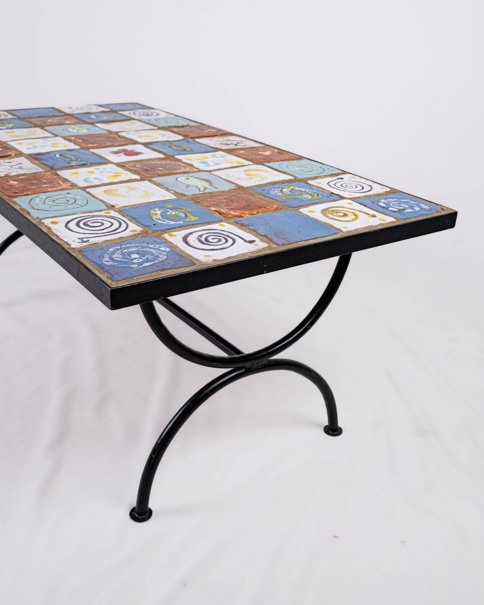 Wrought iron and ceramic coffee table, French work, 2013