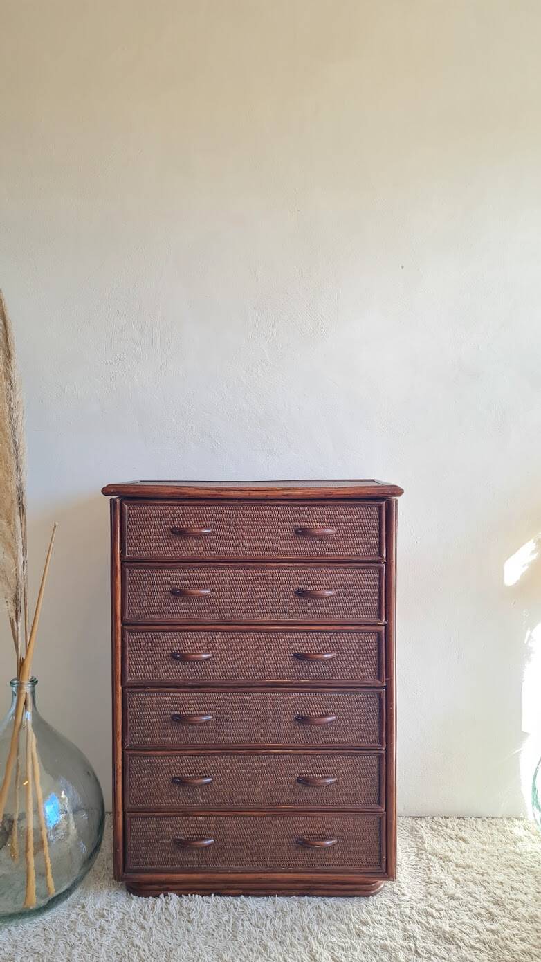 Commode en rotin vintage circa années 70