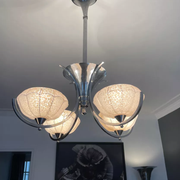 Vintage art deco chandelier, chrome and pink glass, vintage 1930