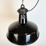 Industrial Black Enamel Factory Lamp with Cast Iron Top, 1950s