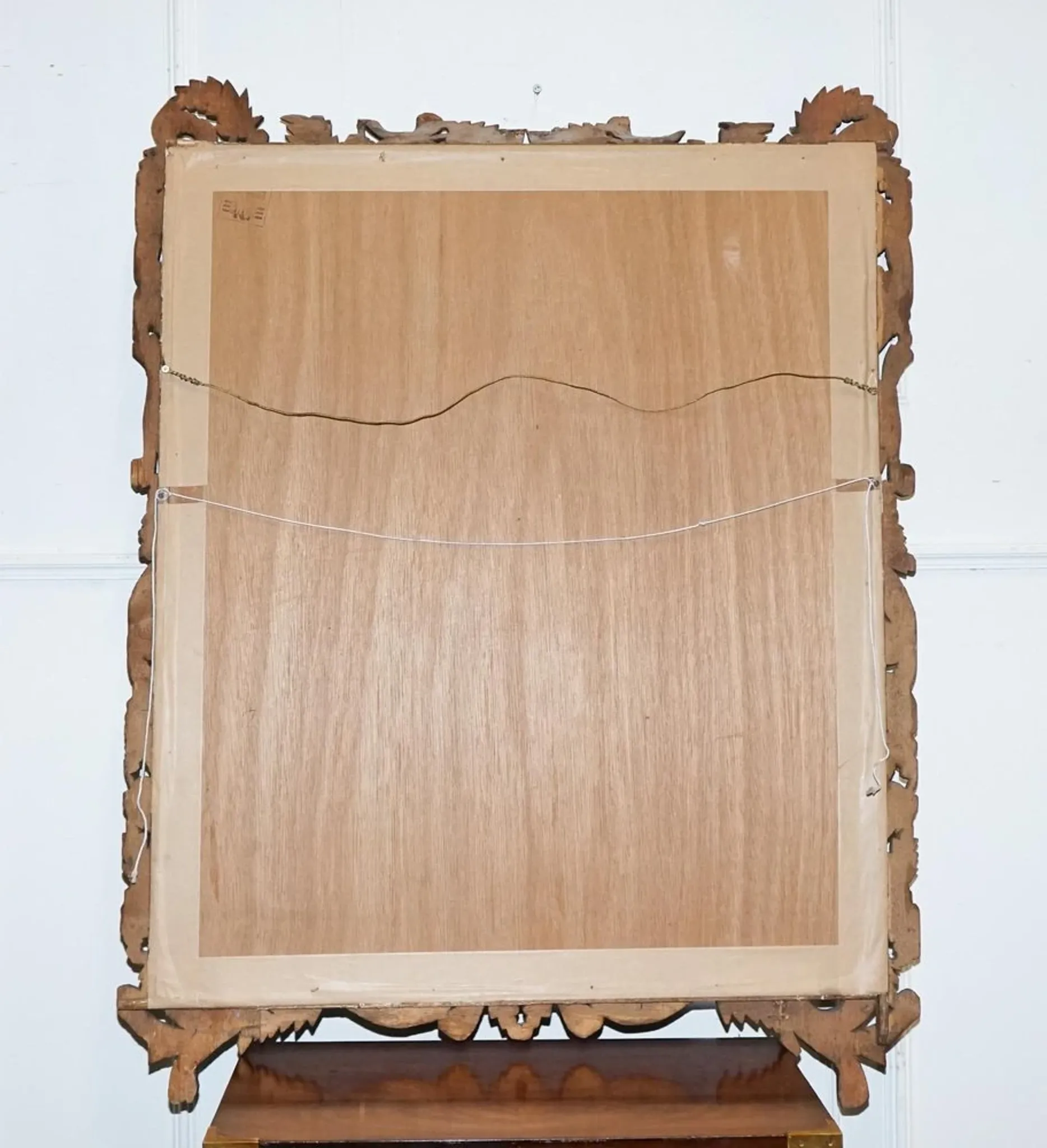 Vintage Black Heavily Carved Wooden Forest Wall Mirror