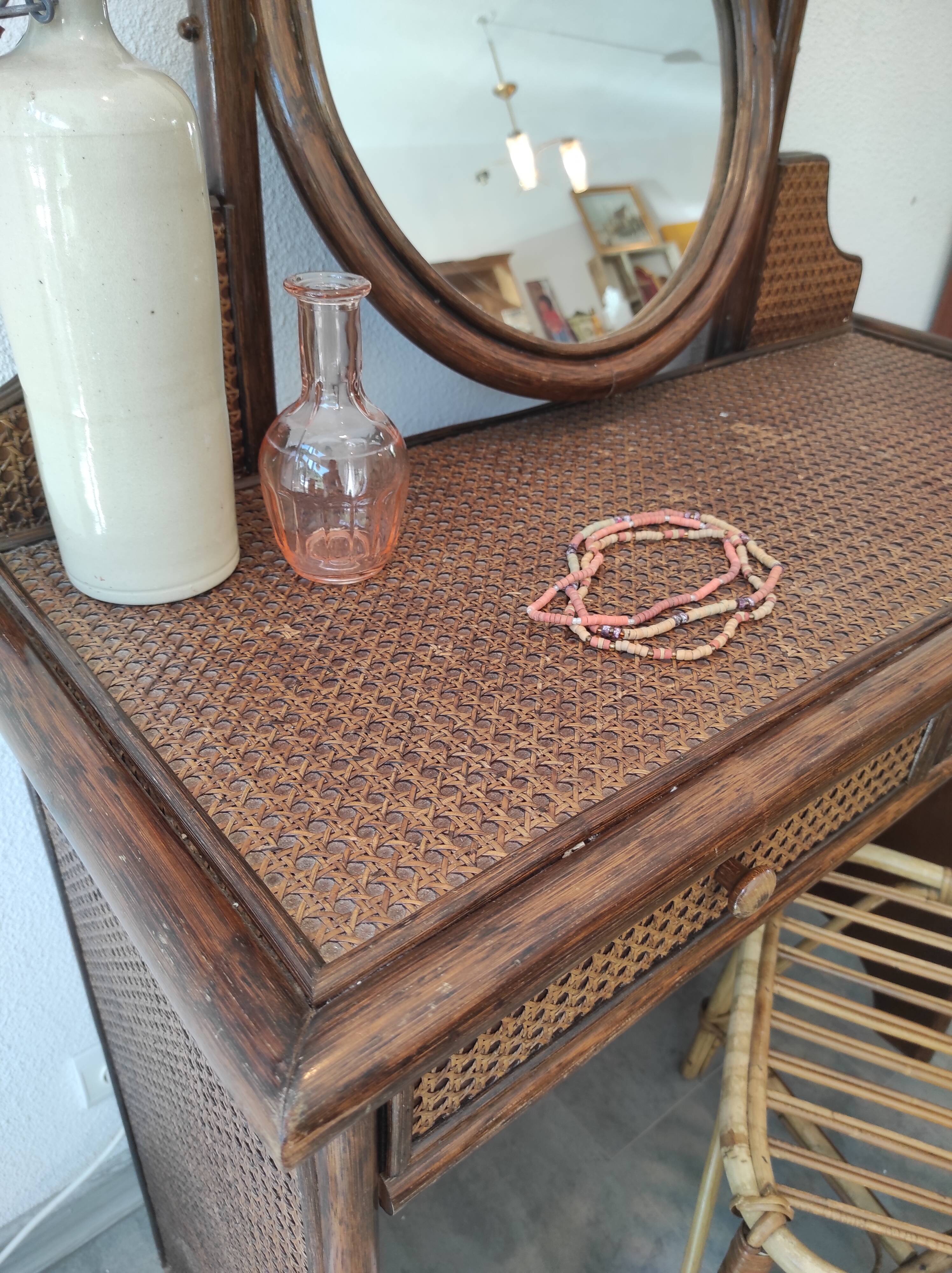 Coiffeuse rotin et cannage