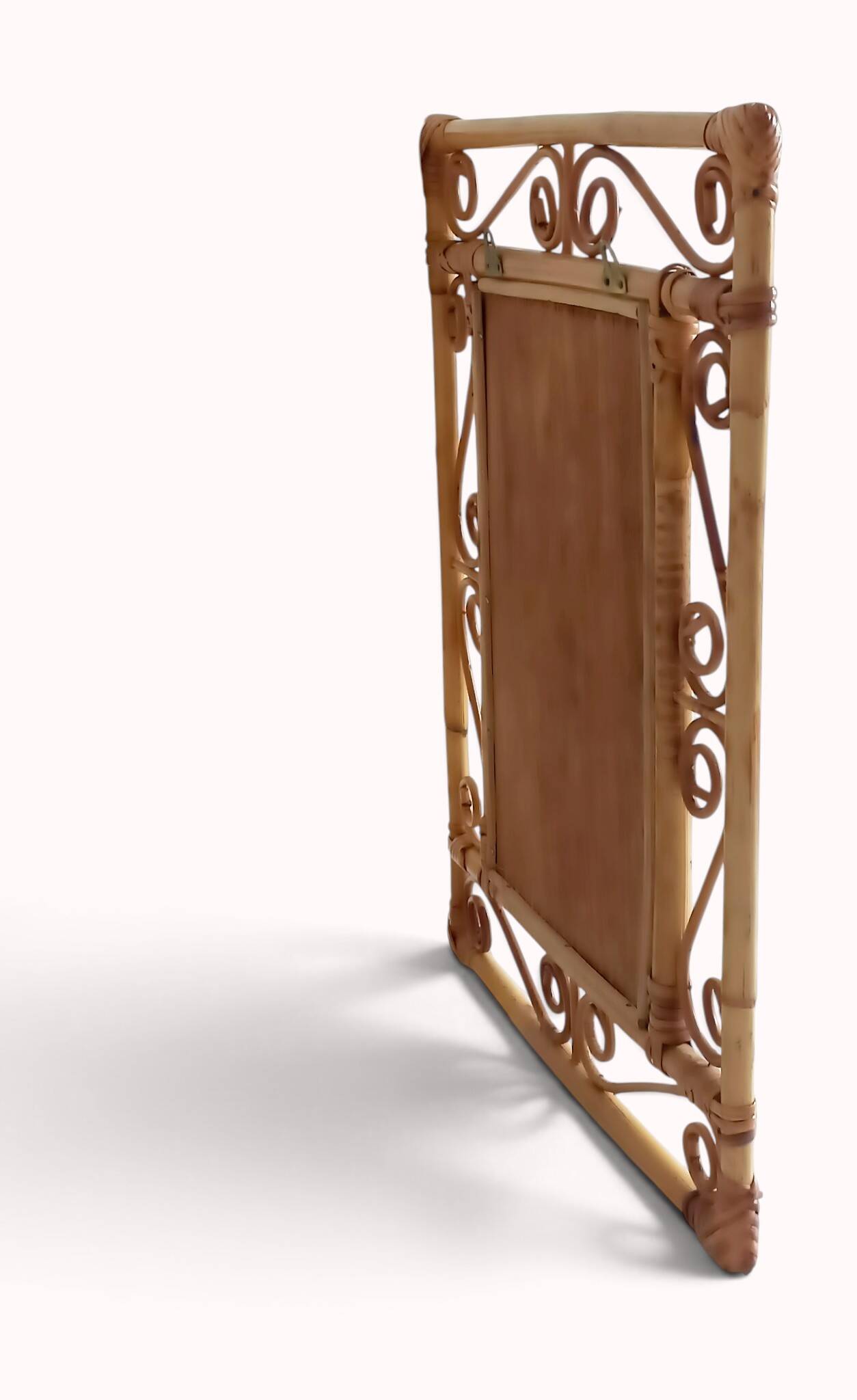 Vintage 1970s Spanish Handmade Bamboo and Rattan Wall Mirror