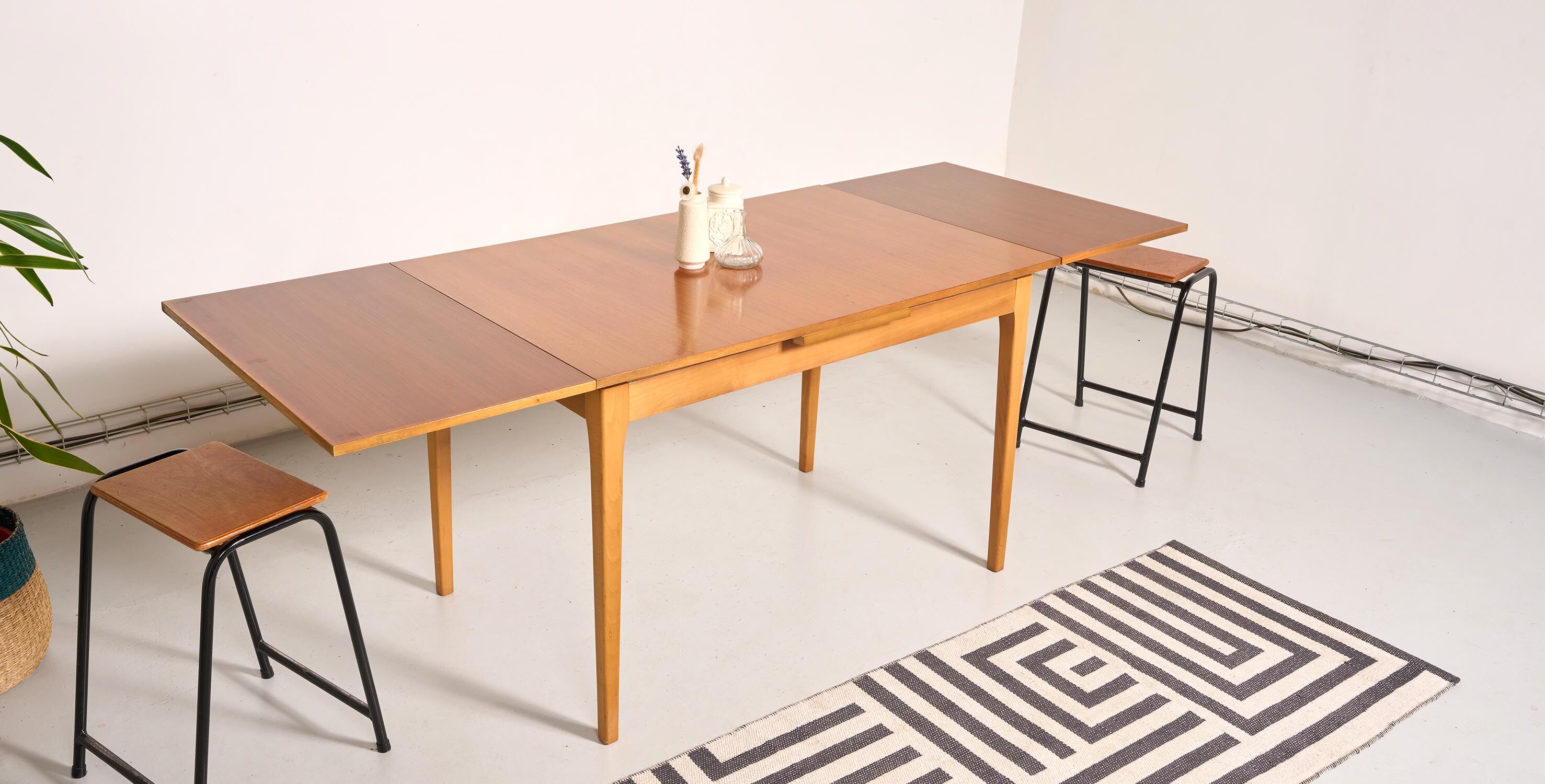 Vintage Scandinavian style dining table, side extensions