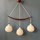 Teak wood and opaline glass chandelier 512 by Uno & Östen Kristiansson for Luxus, Sweden