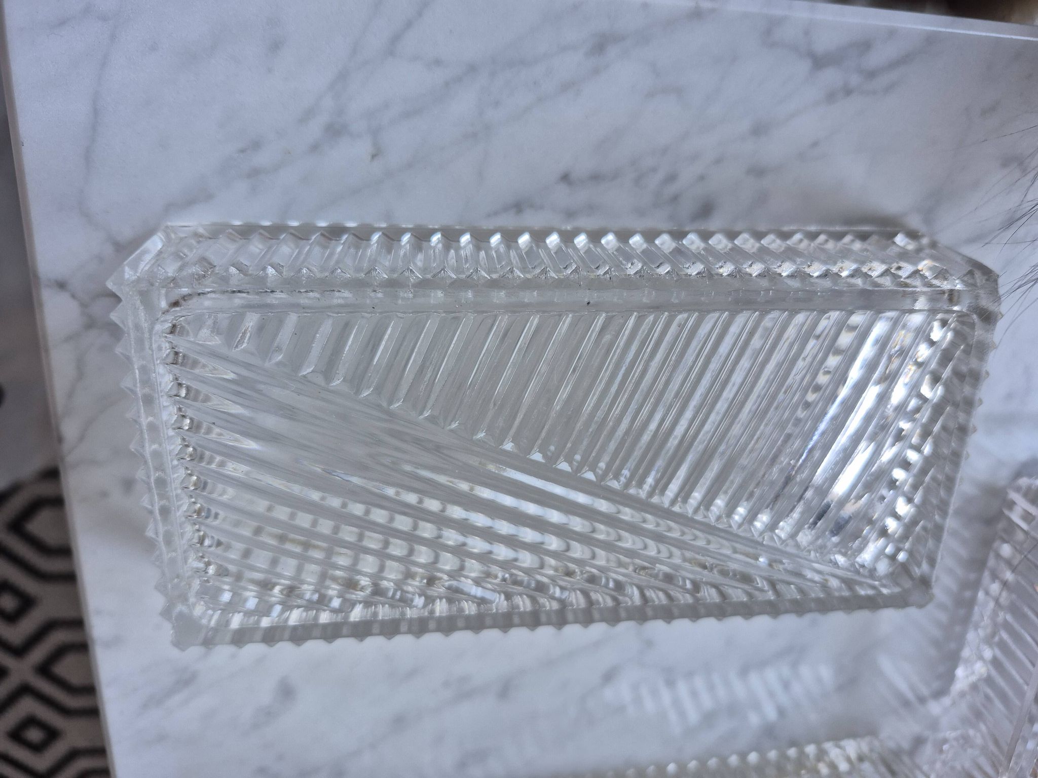 Set of 4 small bevelled and striped vintage glass trays / catchalls.
