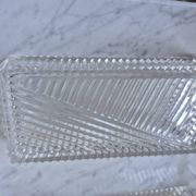 Set of 4 small bevelled and striped vintage glass trays / catchalls.