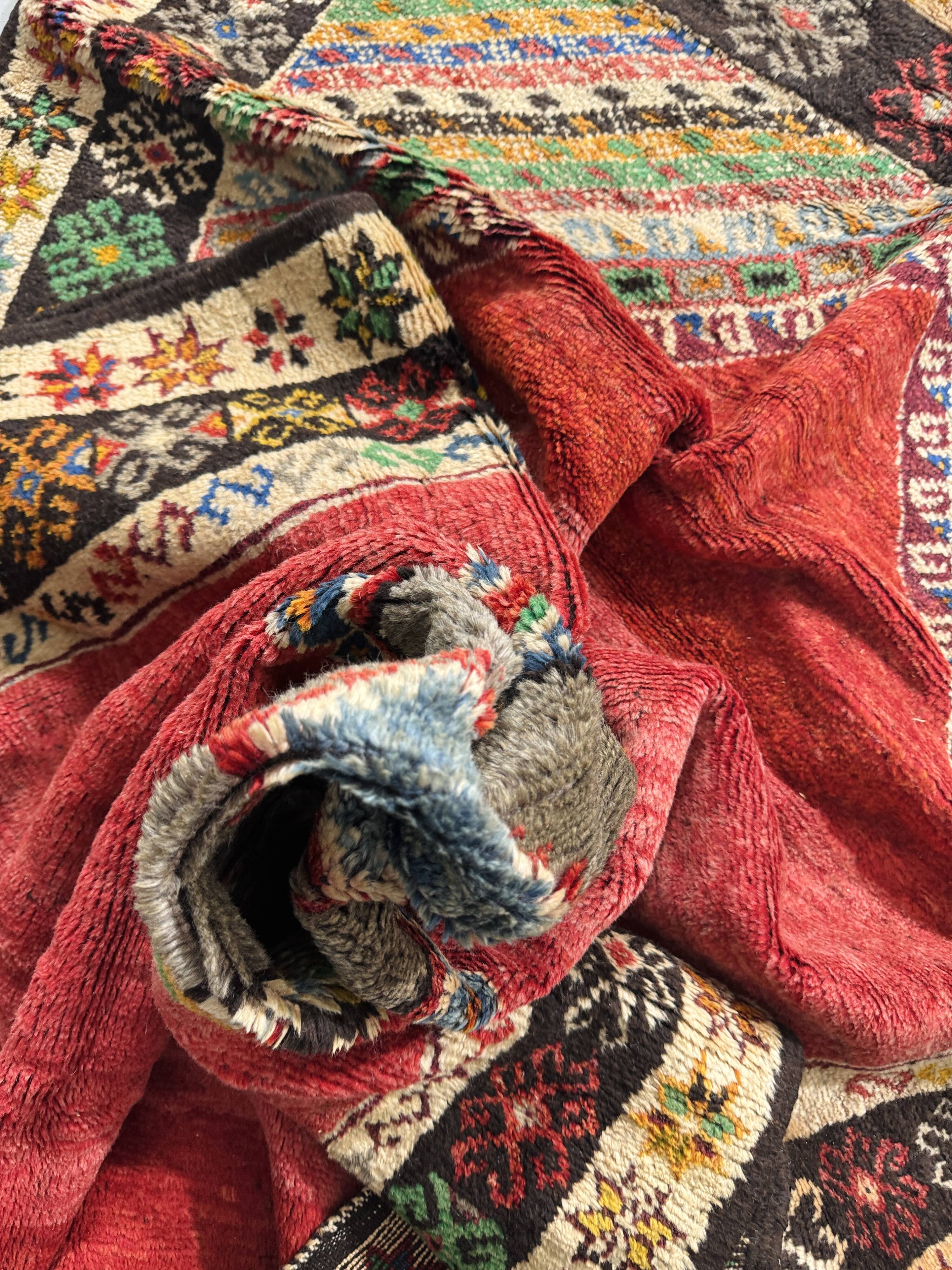 Vintage Red wool rug, Berber Antique Taznakht rug.