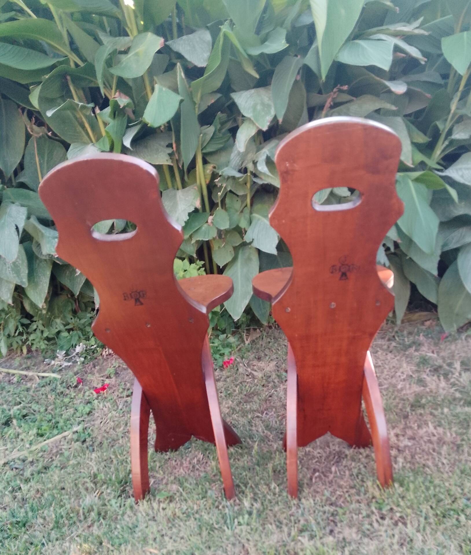 Pair of vintage 50's brutalist chairs with stamps.