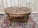 Oval coffee table – Louis XVI style – Marquetry, brass gallery, feet b