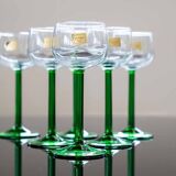 Luminarc france green stemmed liqueur/wine glasses, vintage, 1970s, set of 6