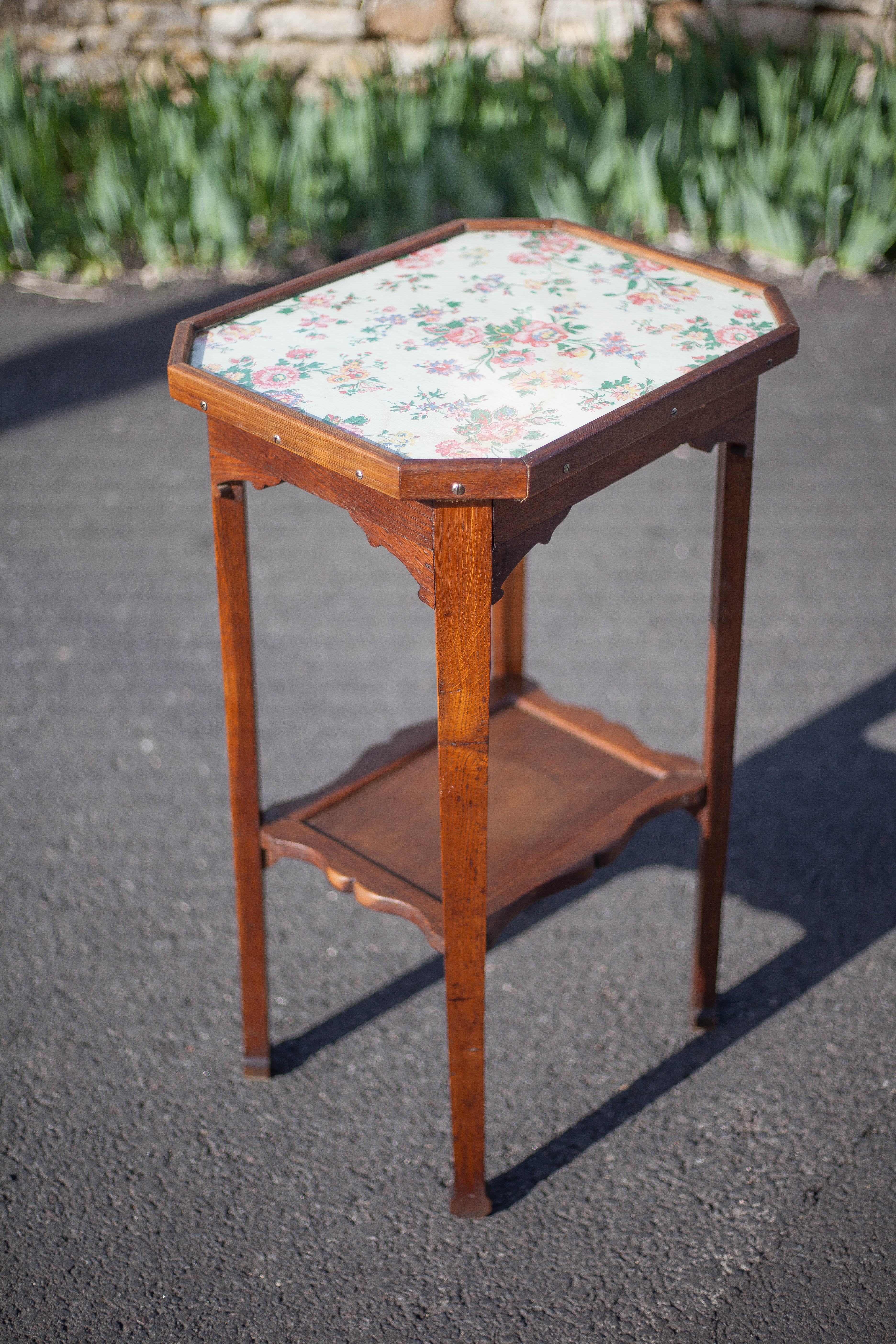 Antique wood pedestal table, 30