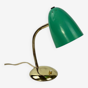 Lampe de table cocotte vintage verte et laiton, 1950